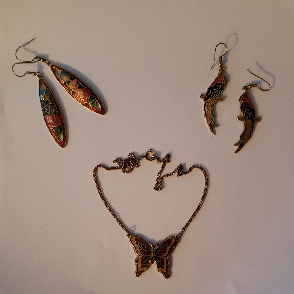 Vintage Cloisonné Pieces - Choice of Butterfly, Floral or Parrot